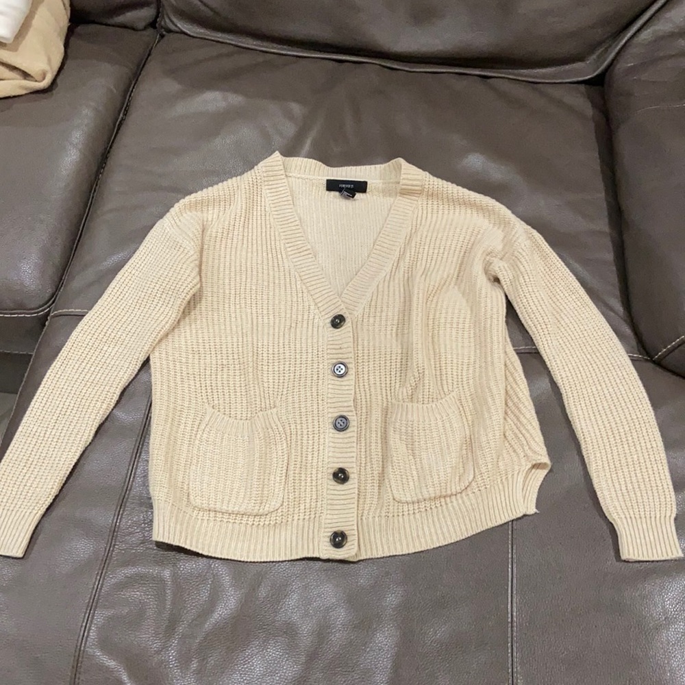 Cream Cardigan with Buttons (Forever 21)
